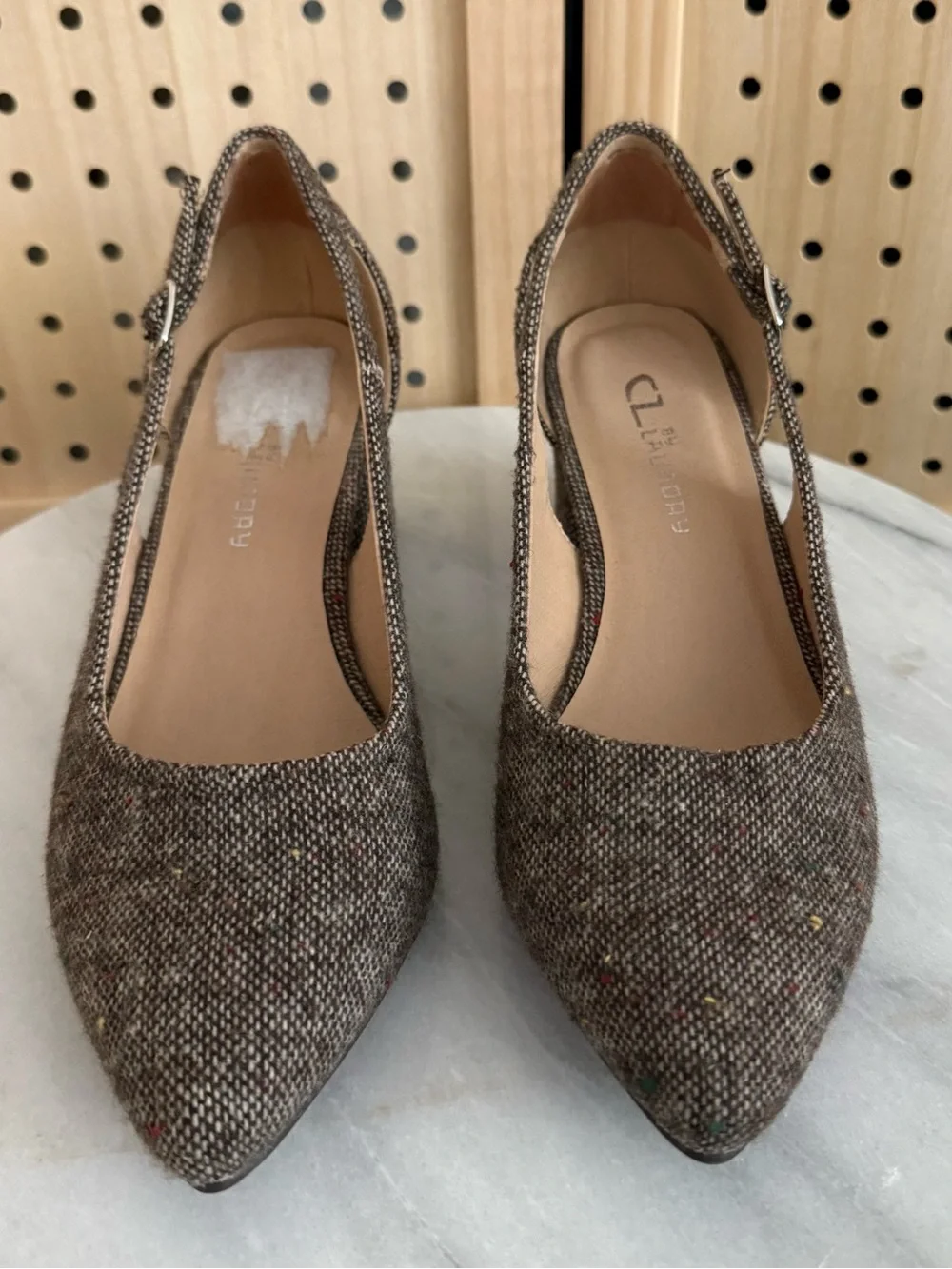CL by Laundry Brown Tweed Pointed-Toe Slingback Heels